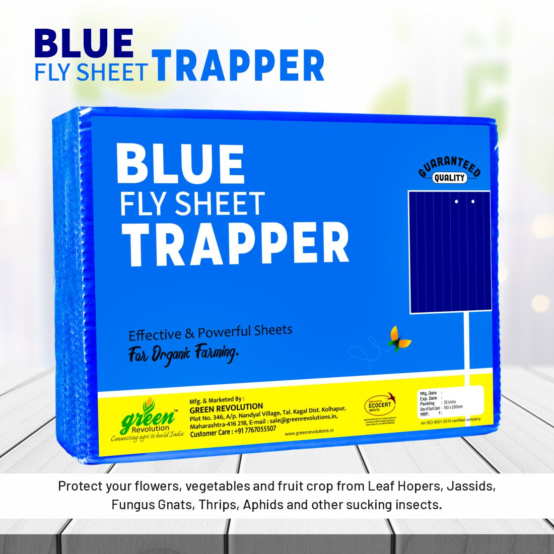 Green Revolution Eco Blue Sticky Trap | Size A5, 150mm x 200mm