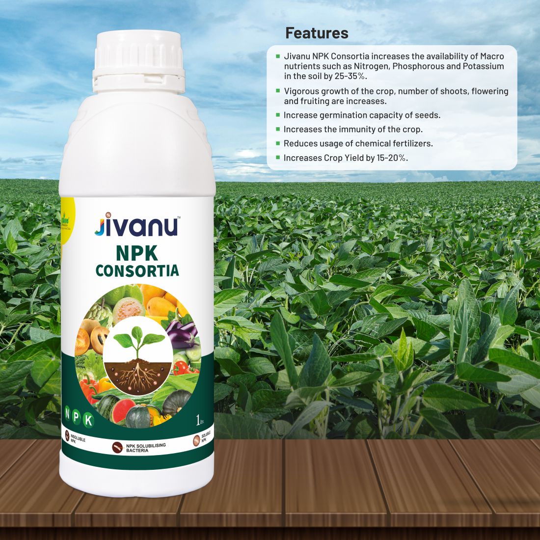Green Revolution Jivanu NPK Consortia Bacteria Liquid - 1 Litre