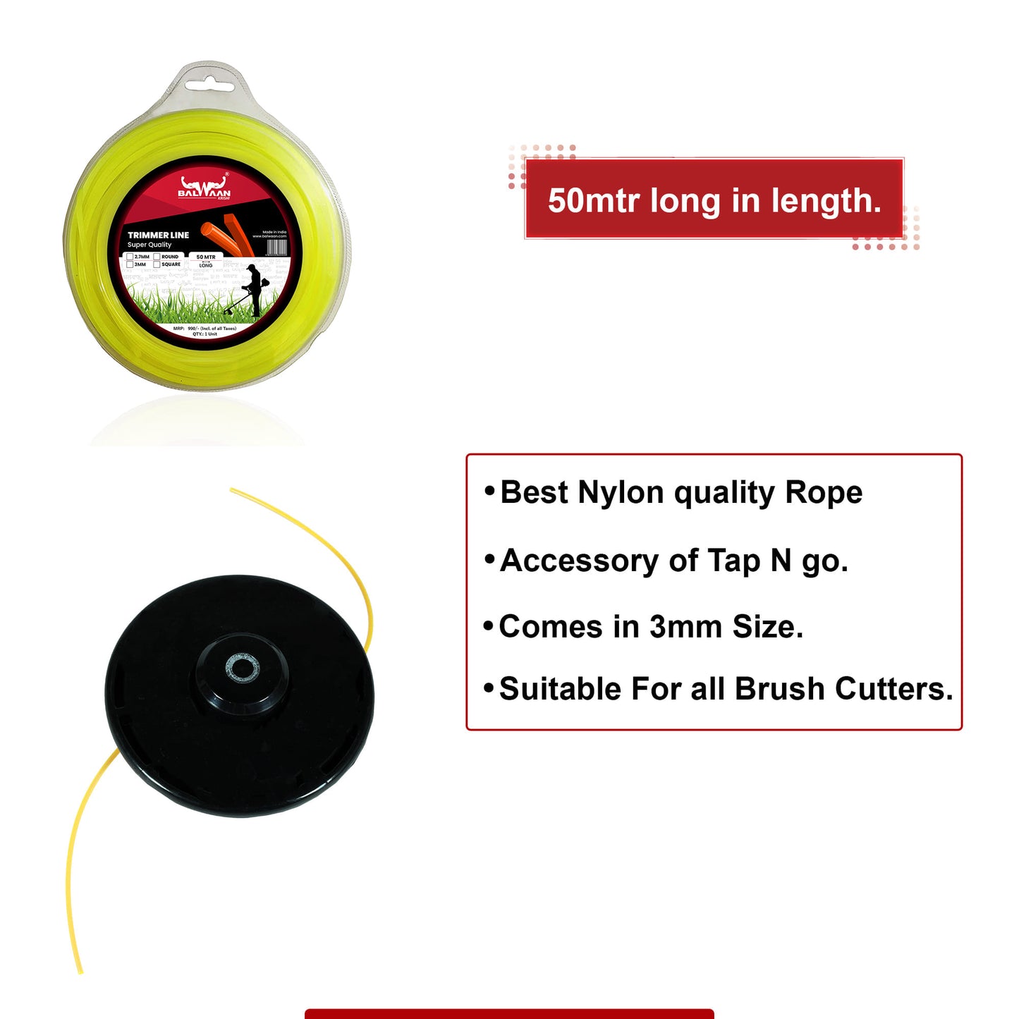 Balwaan Nylon Rope 3mm 50 meter - Square