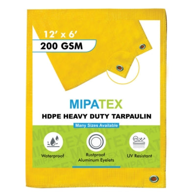Mipatex Tarpaulin / Tirpal 12 Feet x 6 Feet 200 GSM (Yellow)