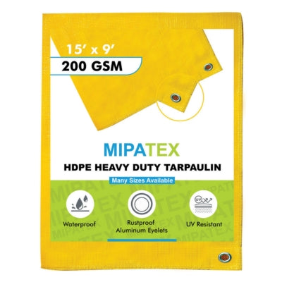 Mipatex Tarpaulin / Tirpal 15 Feet x 9 Feet 200 GSM (Yellow)