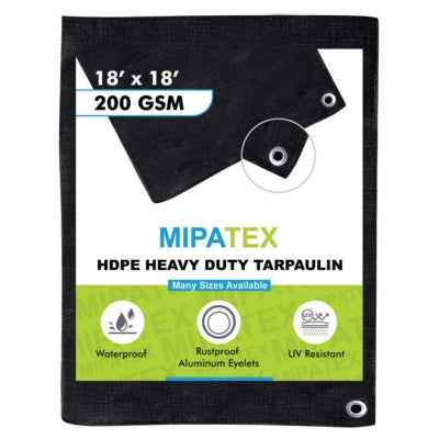 Mipatex Tarpaulin / Tirpal 18 Feet x 18 Feet 200 GSM (Black)