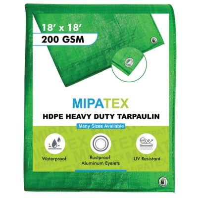 Mipatex Tarpaulin / Tirpal 18 Feet x 18 Feet 200 GSM (Green/White)