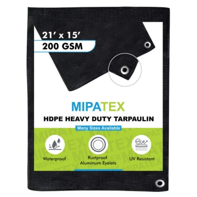 Mipatex Tarpaulin / Tirpal 21 Feet x 15 Feet 200 GSM (Black)
