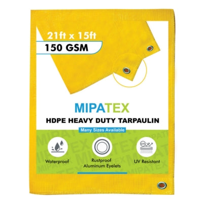 Mipatex Tarpaulin / Tirpal 21 Feet x 15 Feet 150 GSM (Yellow)