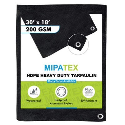 Mipatex Tarpaulin / Tirpal 30 Feet x 18 Feet 200 GSM (Black)