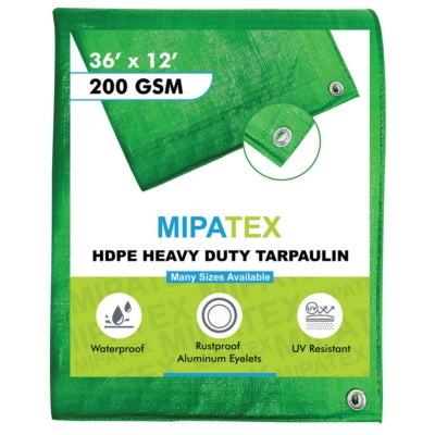Mipatex Tarpaulin / Tirpal 36 Feet x 12 Feet 200 GSM (Green/White)