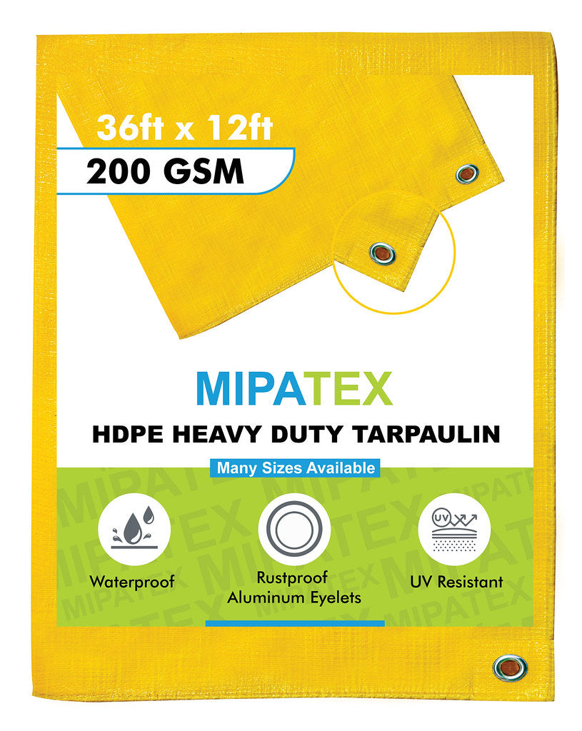 Mipatex Tarpaulin / Tirpal 36 Feet x 12 Feet 200 GSM (Yellow)