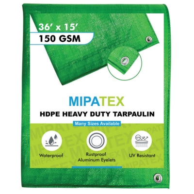Mipatex Tarpaulin / Tirpal 36 Feet x 15 Feet 150 GSM (Green/White)