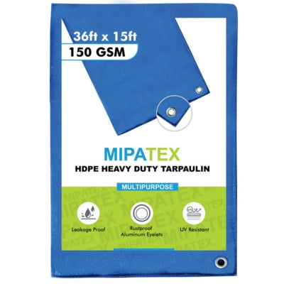 Mipatex Tarpaulin / Tirpal 36 Feet x 15 Feet 150 GSM (Blue)