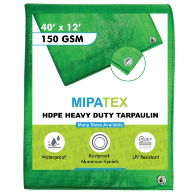 Mipatex Tarpaulin / Tirpal 40 Feet x12 Feet 150 GSM (Green/White)