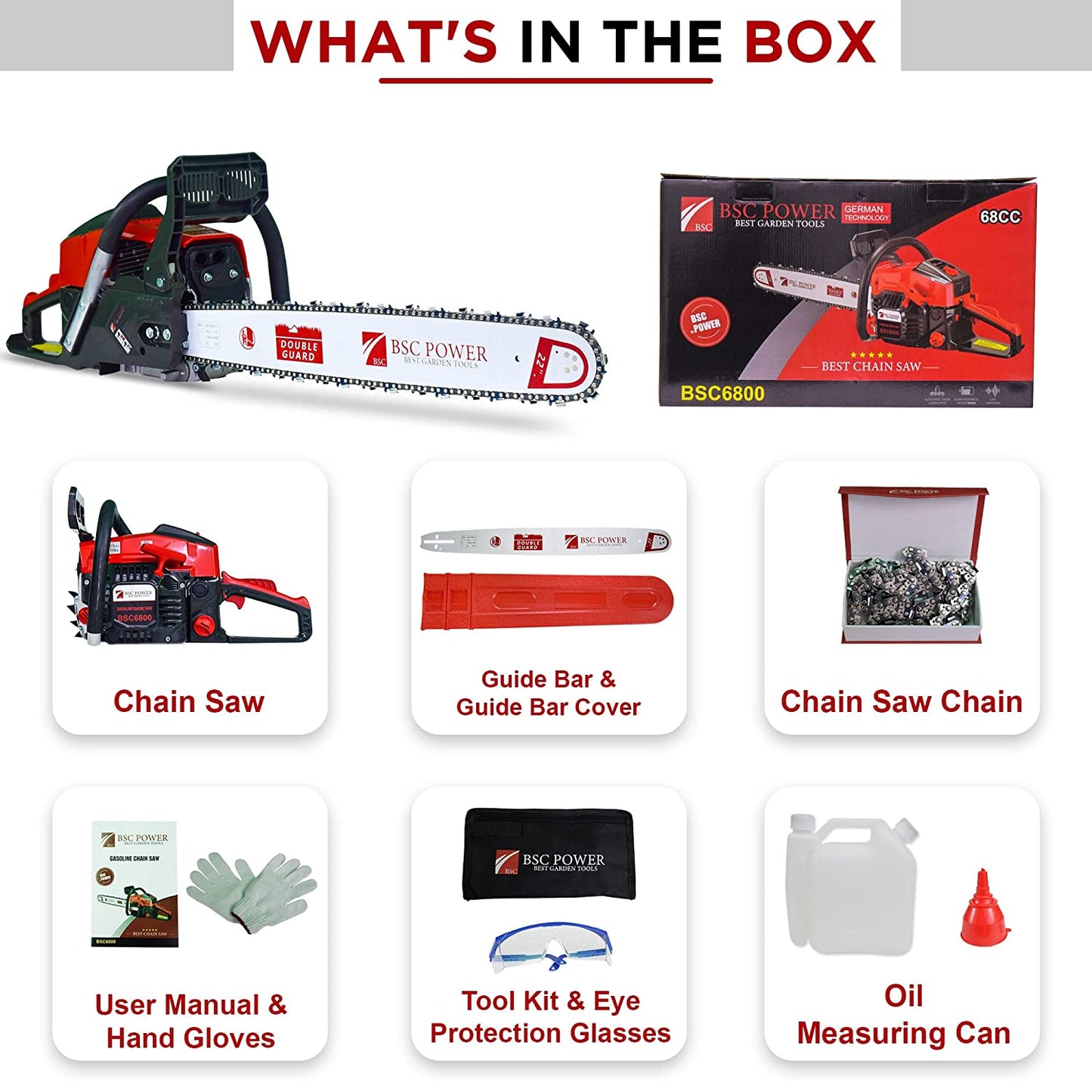 Petrol Heavy Duty Chainsaw 22 inch BSC Power 6800