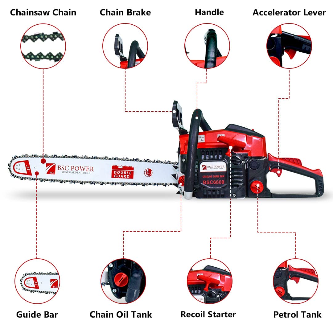 Petrol Heavy Duty Chainsaw 22 inch BSC Power 6800