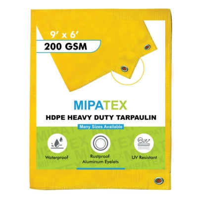 Mipatex Tarpaulin / Tirpal 9 Feet x 6 Feet 200 GSM (Yellow)