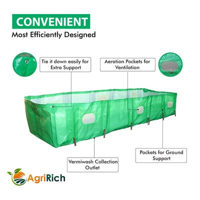 AgriRich HDPE Vermi Compost Bed 450 GSM for Organic Agriculture Manure, 10ft x 4ft x 2ft (Green)