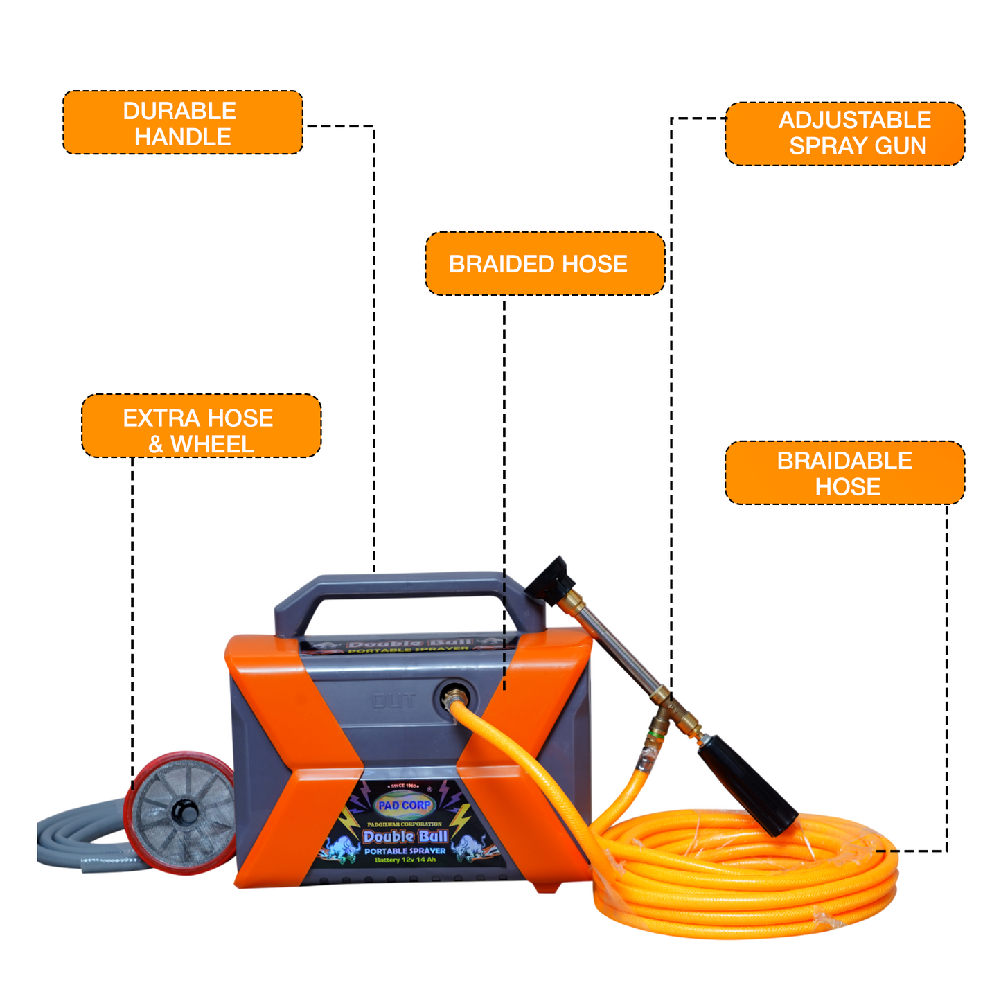 Pad Corp Portable Double Bull 12V X 14AH Double Motor Battery Sprayer