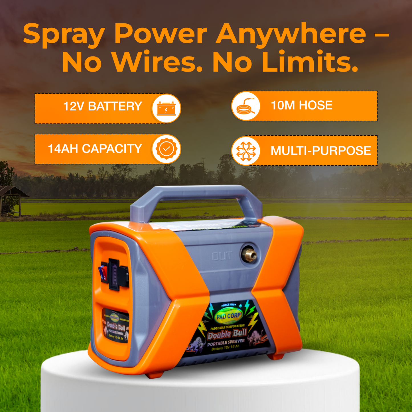 Pad Corp Portable Double Bull 12V X 14AH Double Motor Battery Sprayer
