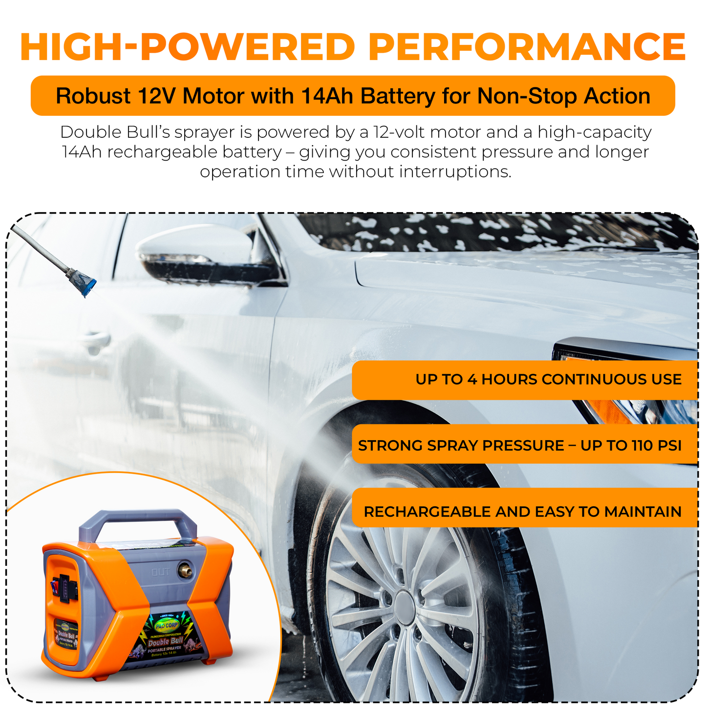 Pad Corp Portable Double Bull 12V X 14AH Double Motor Battery Sprayer