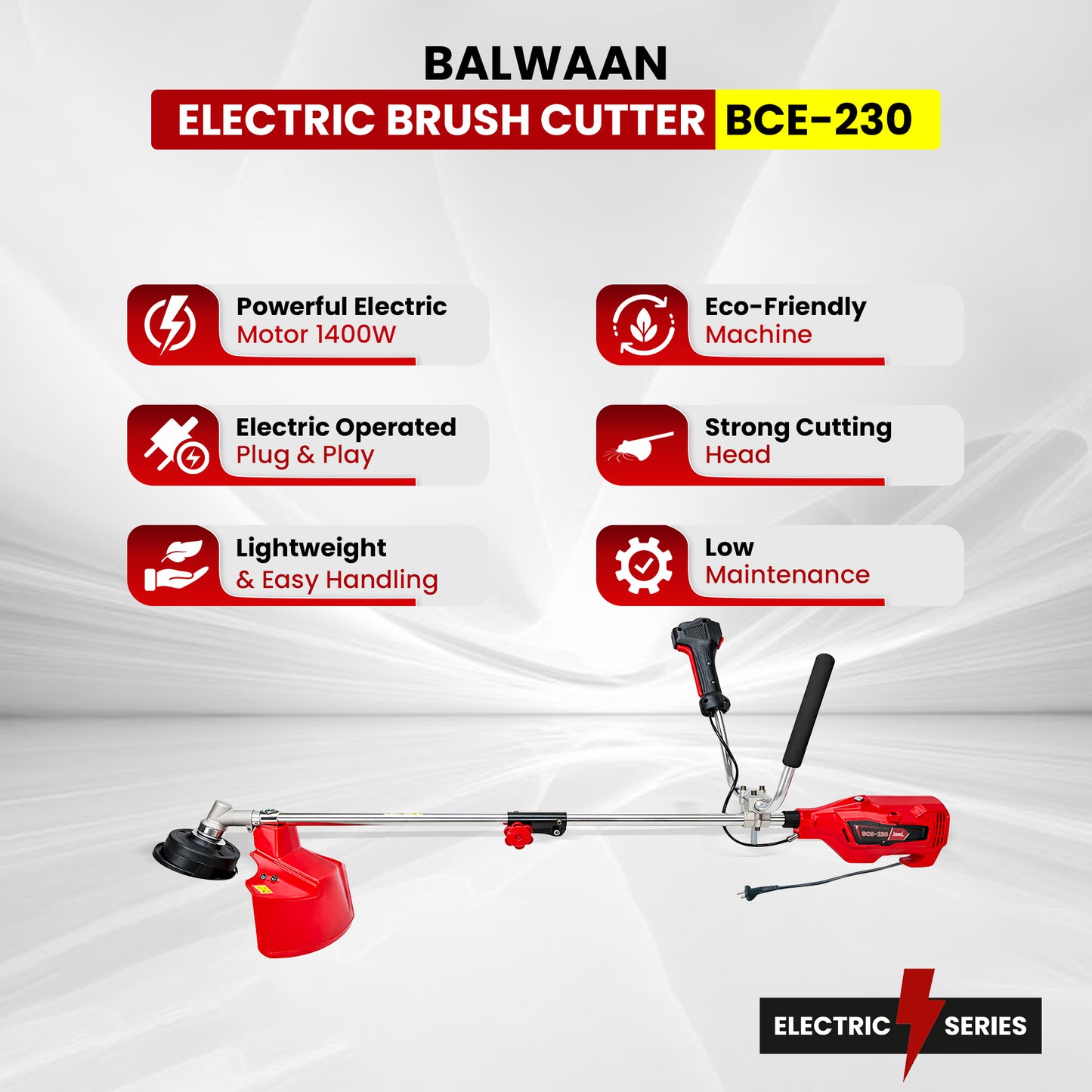 Balwaan Krishi Electric Brush Cutter Machine for Grass & Weed Cutting | Heavy Duty Electric Grass Cutter | High Power Lawn Trimmer for Garden, Farm & Agriculture Use | BCE-230