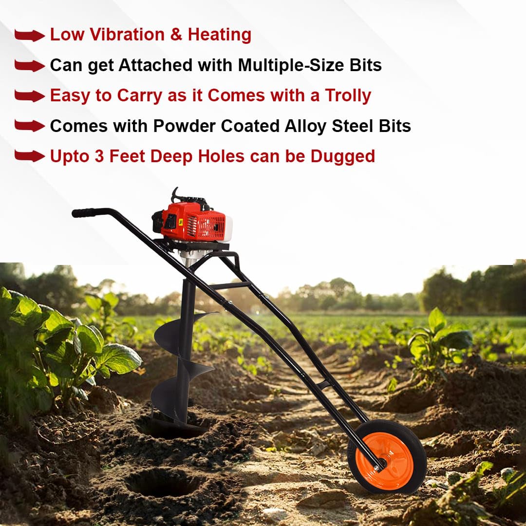 Balwaan Krishi Trolly Tree Planter 63cc 2 Stroke with 8 & 12 inch Planter, Trolley Design with Wheels for Convenient use, Free Engine Oil|BE-63T