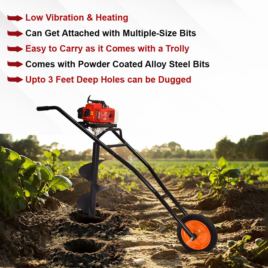 Balwaan Krishi Trolly Tree Planter 63cc 2 Stroke with 8 & 12 inch Planter, Trolley Design with Wheels for Convenient use, Free Engine Oil|BE-63T