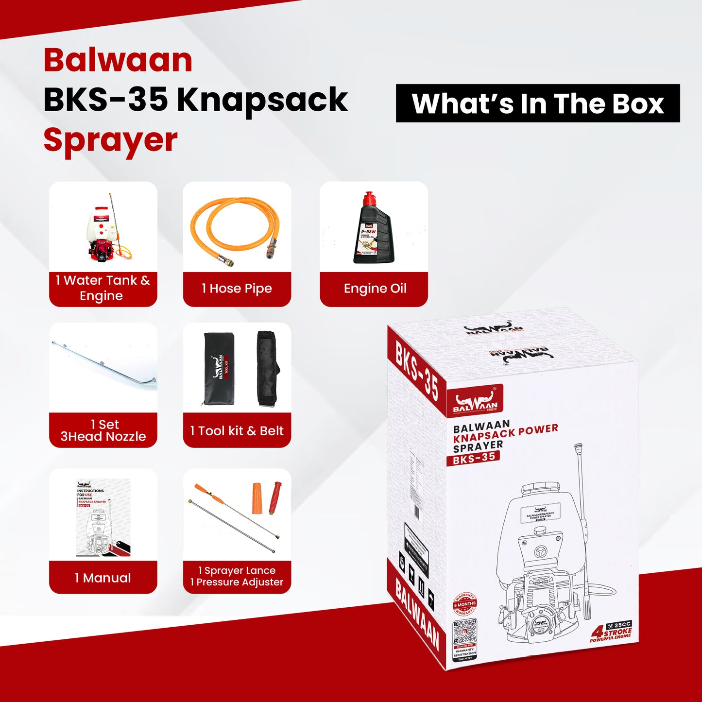 Balwaan Petrol Knapsack Sprayer 35CC 4-Stroke, 25L Tank Capacity BKS-35