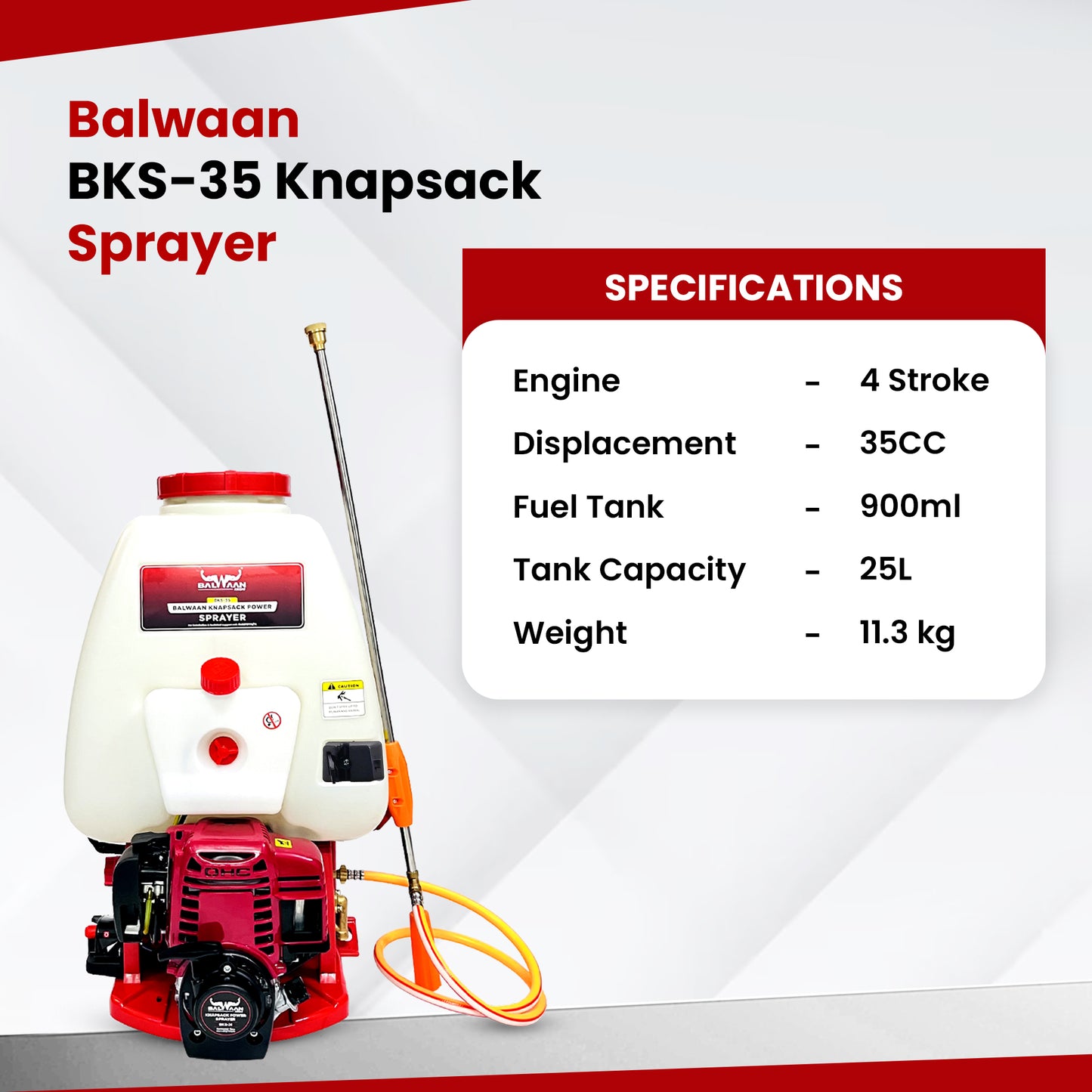 Balwaan Petrol Knapsack Sprayer 35CC 4-Stroke, 25L Tank Capacity BKS-35