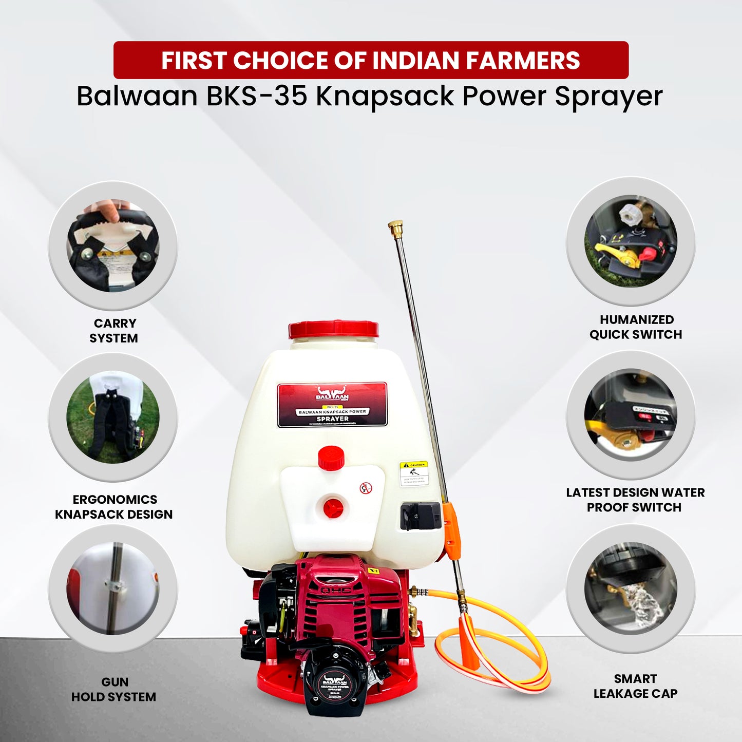 Balwaan Petrol Knapsack Sprayer 35CC 4-Stroke, 25L Tank Capacity BKS-35