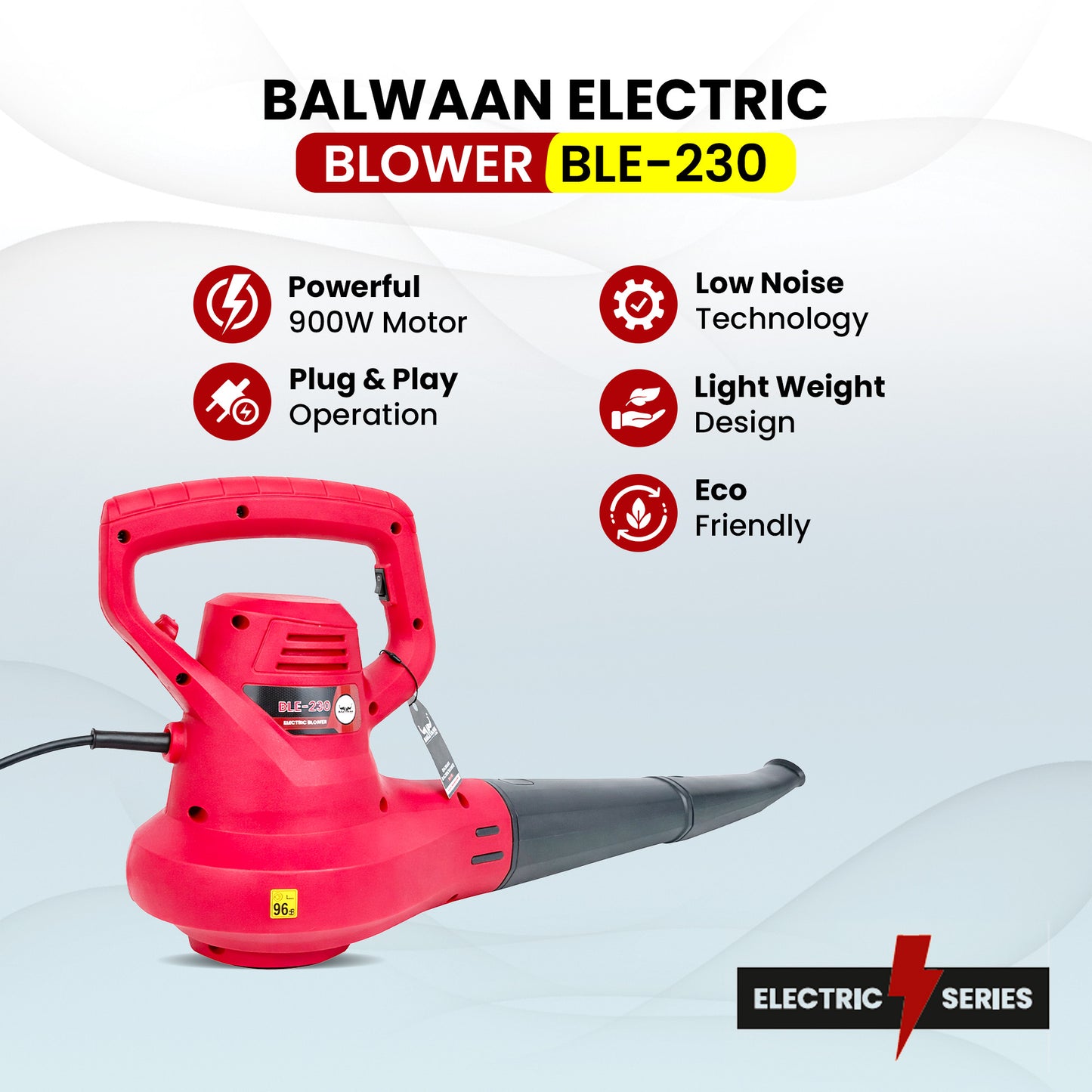 Balwaan Krishi Heavy Duty Electric Blower Machine 900W | 300 km/h High-Speed Air Blower | Ideal for Leaf Blowing & Dust Cleaning for Car, PC, Home & Electronic Equipment | BLE-230