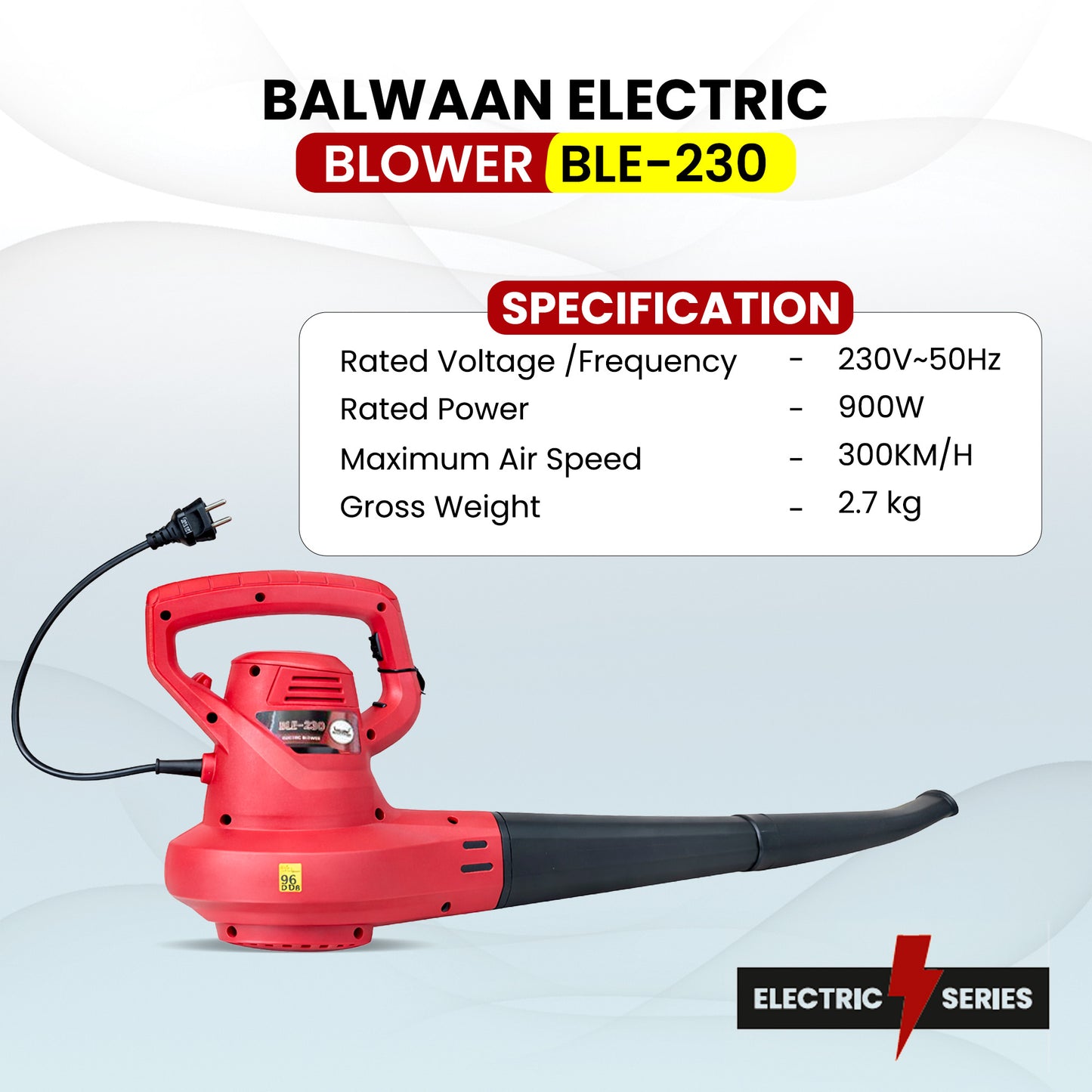Balwaan Krishi Heavy Duty Electric Blower Machine 900W | 300 km/h High-Speed Air Blower | Ideal for Leaf Blowing & Dust Cleaning for Car, PC, Home & Electronic Equipment | BLE-230