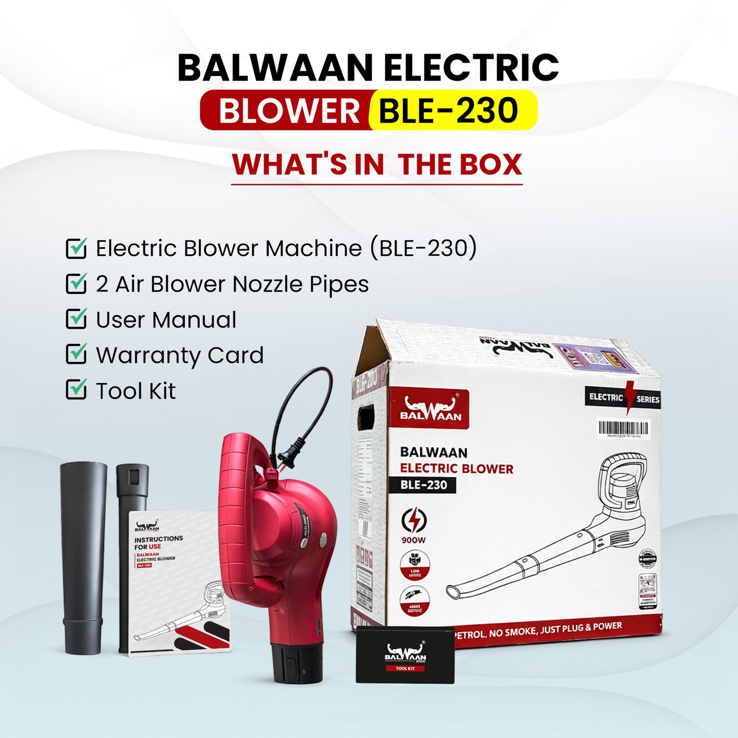 Balwaan Krishi Heavy Duty Electric Blower Machine 900W | 300 km/h High-Speed Air Blower | Ideal for Leaf Blowing & Dust Cleaning for Car, PC, Home & Electronic Equipment | BLE-230