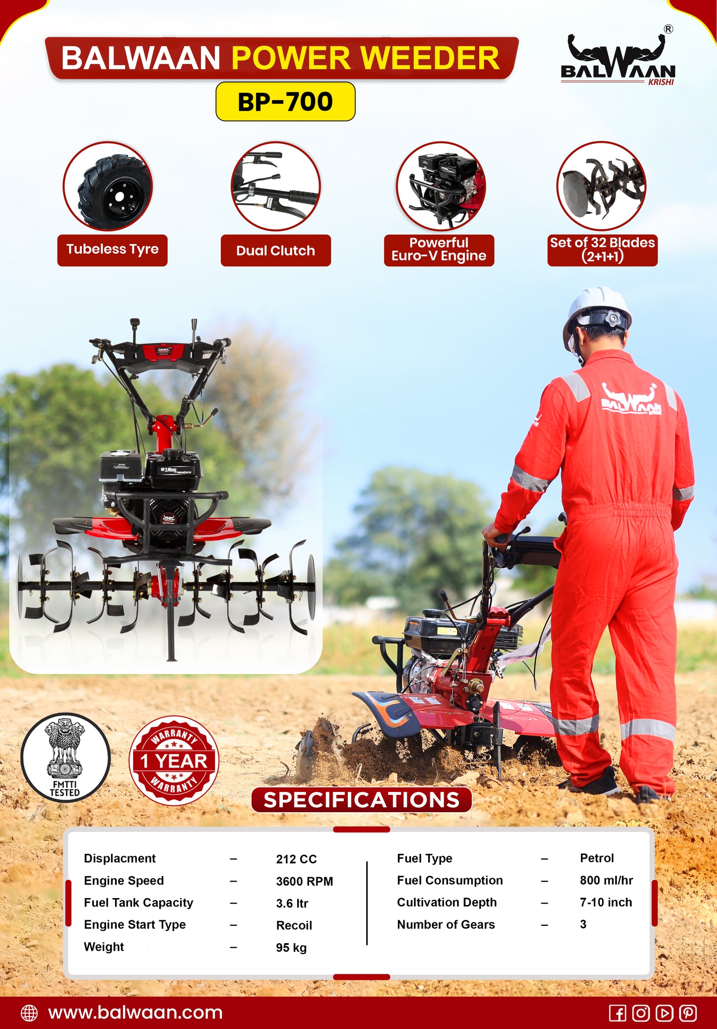Balwaan Petrol Power Weeder  7HP (4-Stroke) BP-700