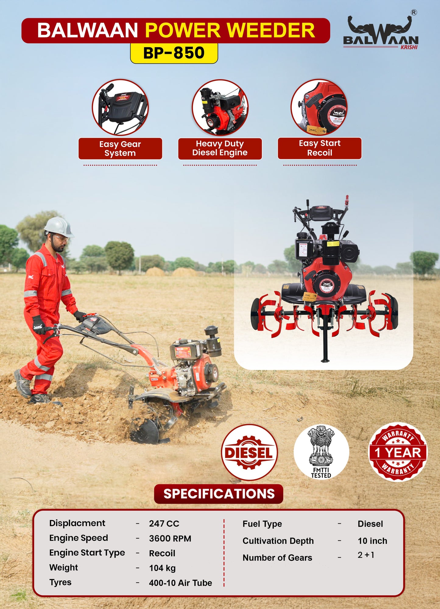 Balwaan Diesel Power Weeder BP-850