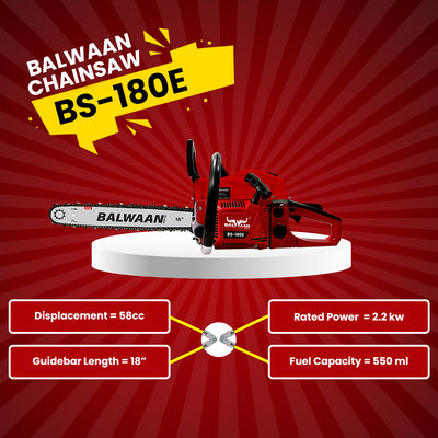 Balwaan Petrol Chainsaw BS-180E Eco 58cc 18 Inches