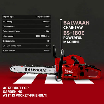 Balwaan Petrol Chainsaw BS-180E Eco 58cc 18 Inches