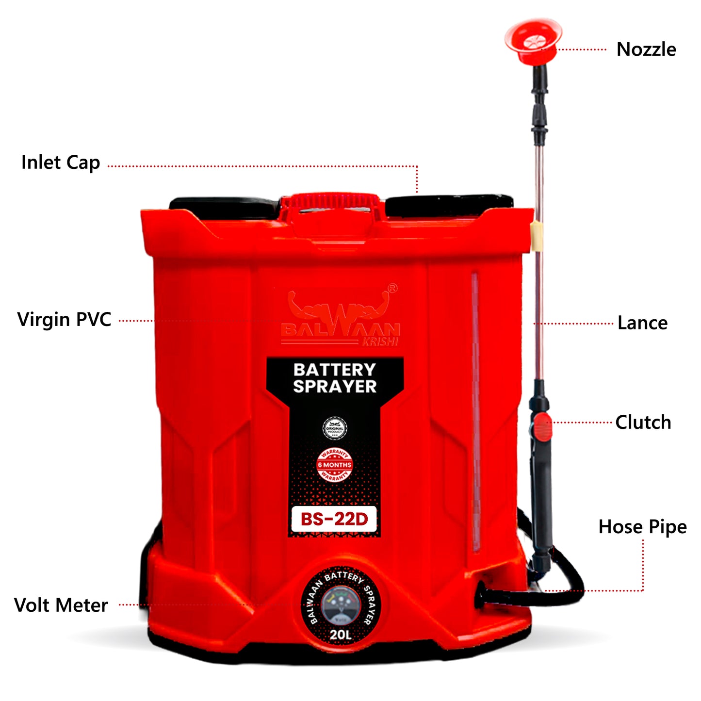 Balwaan Krishi Double Motor Battery Sprayer (12x12) BS-22D | High Pressure up to 20 feet Spray | Knapsack Sprayer | 20 Litre Tank Capacity