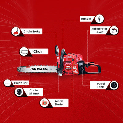 Balwaan Petrol Chainsaw BS-280 18 Inches (Supremo) with Sharpening Kit