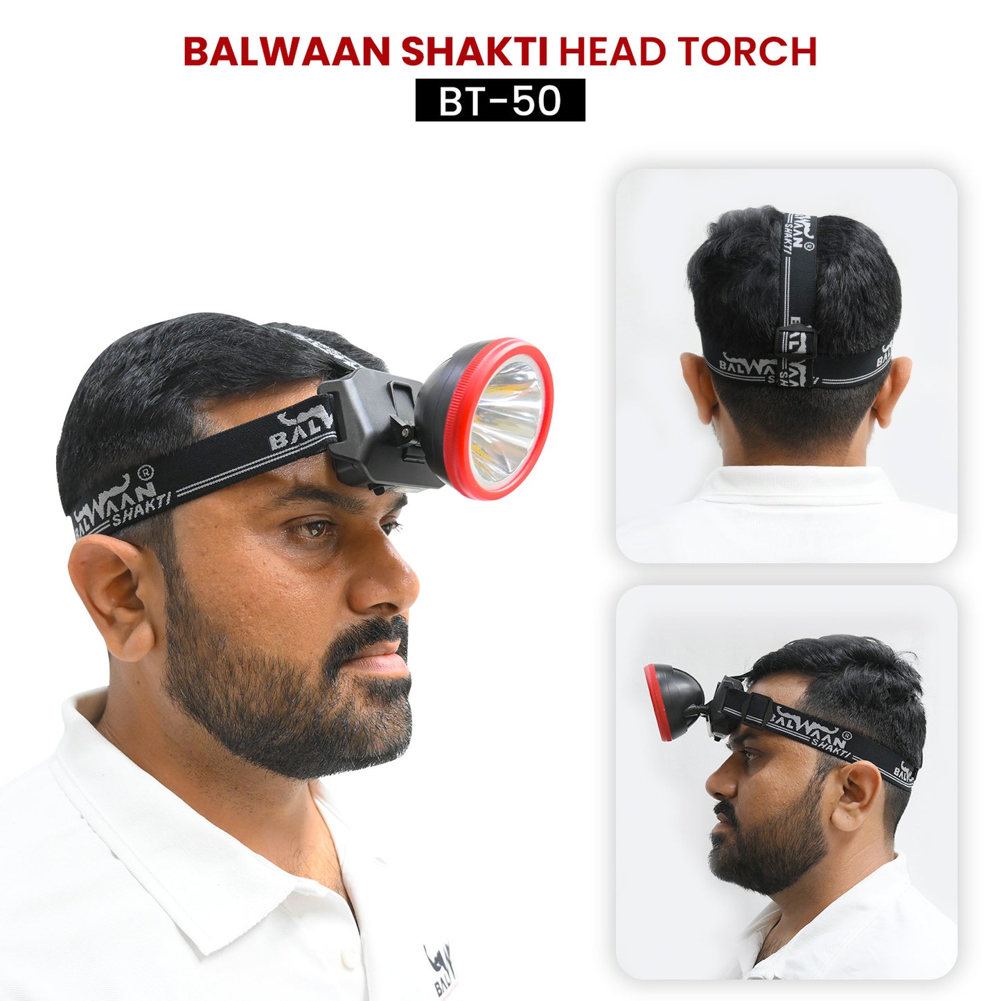 Balwaan Krishi Rechargeable LED Headlight Torch with Three Adjustable Light Modes & Blinking Feature Used in Agriculture, Camping, Fishing, Hiking. Water-Resistant Ideal for Outdoor Activities|BT-50