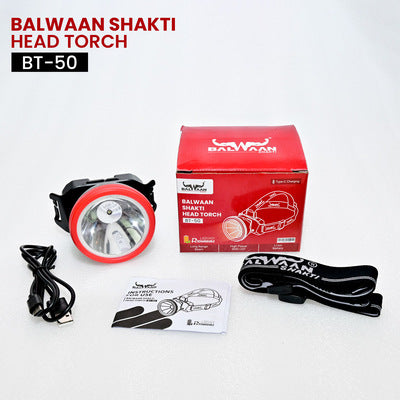 Balwaan Krishi Rechargeable LED Headlight Torch with Three Adjustable Light Modes & Blinking Feature Used in Agriculture, Camping, Fishing, Hiking. Water-Resistant Ideal for Outdoor Activities|BT-50