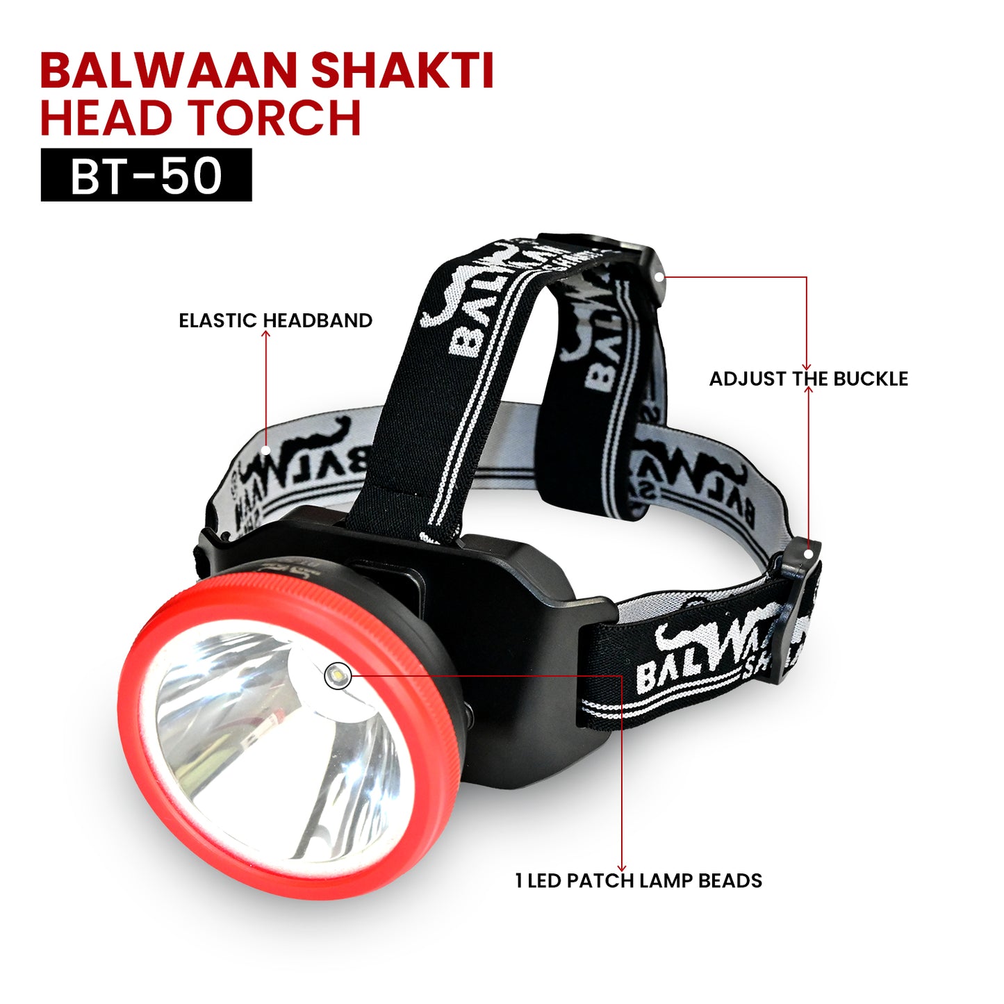 Balwaan Krishi Rechargeable LED Headlight Torch with Three Adjustable Light Modes & Blinking Feature Used in Agriculture, Camping, Fishing, Hiking. Water-Resistant Ideal for Outdoor Activities|BT-50