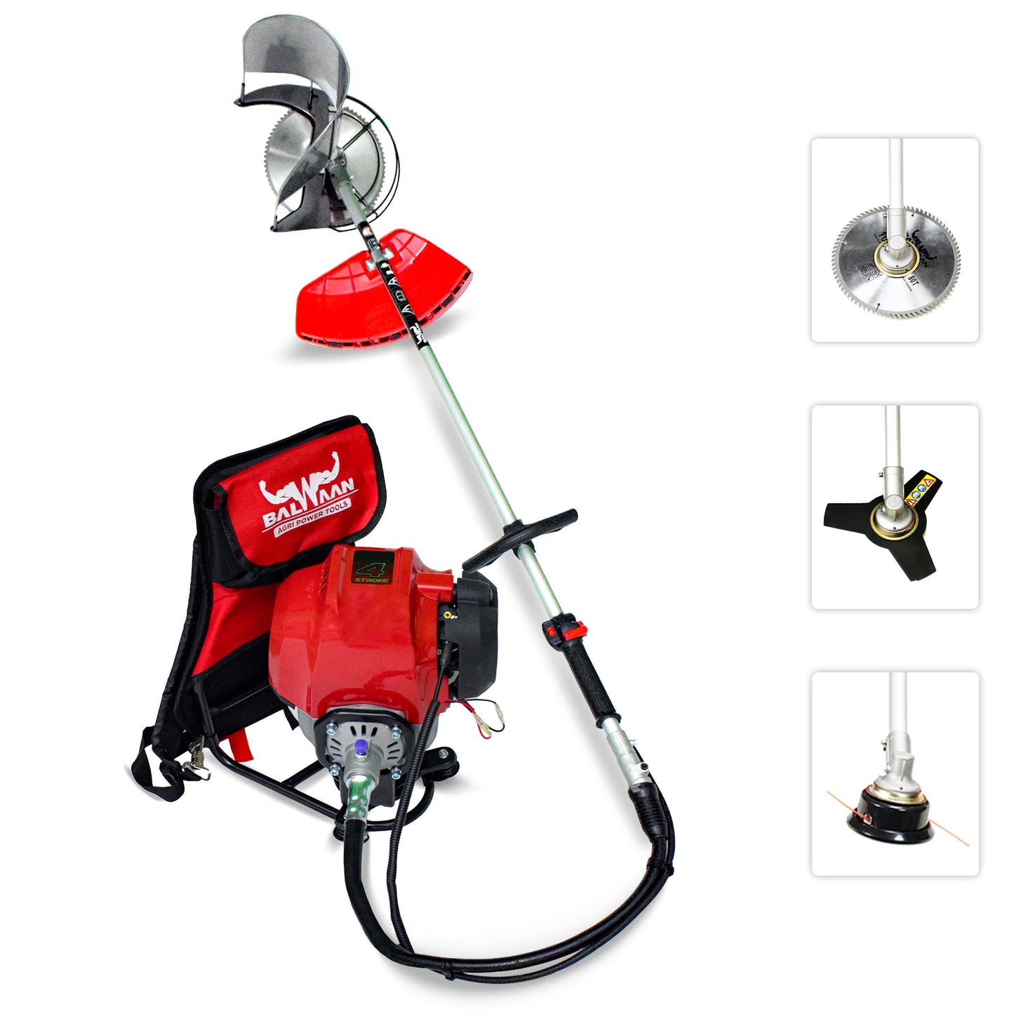 Balwaan Back Pack Brush Cutter Bx-50B | 50cc 4 Stroke Petrol Operated Crop Cutter Machine | Backpack Design for Comfortable Operation for Harvest Paddy & Wheat