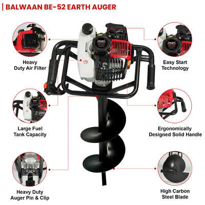 Balwaan Earth Auger BE-52 with 8inch and 12inch Bits