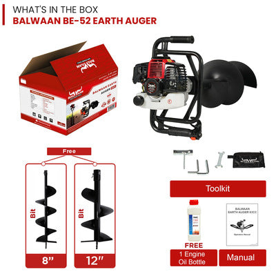 Balwaan Earth Auger BE-52 with 8inch and 12inch Bits