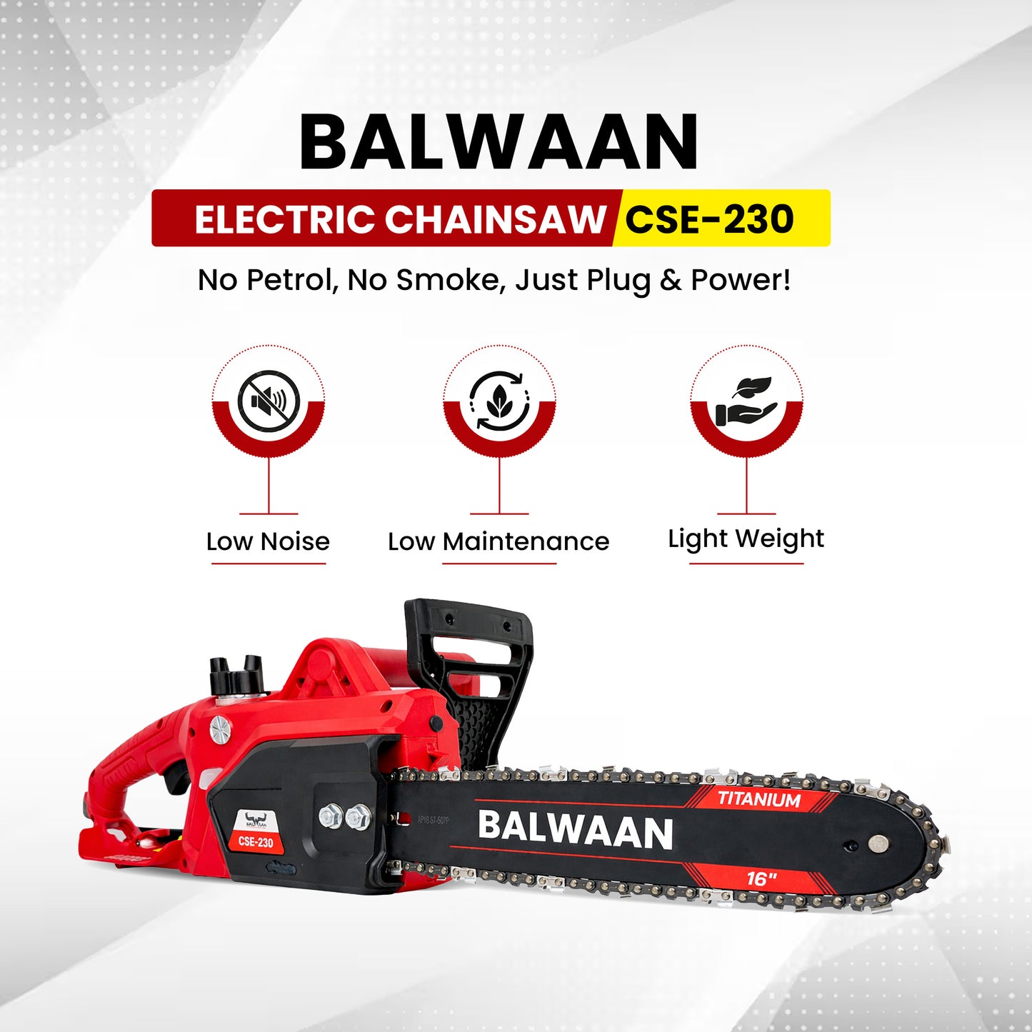 Balwaan Krishi Electric 16 Inch Chain Saw Machine for Wood Cutting | Heavy Duty Electric Chainsaw 1800W | High Power Tree & Wood Cutter for Gardening, Farm & Home Use | CSE-230