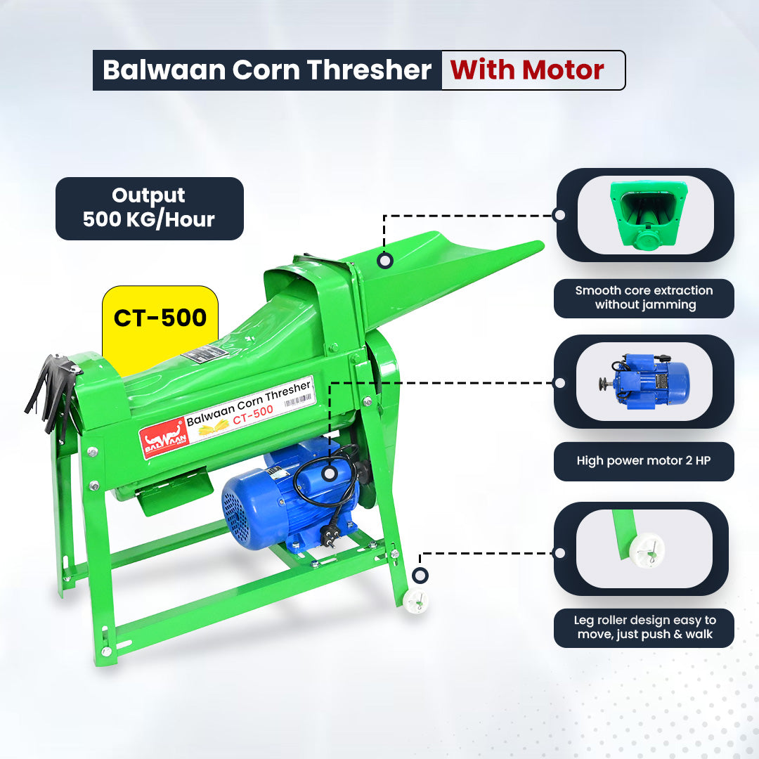 Balwaan Krishi Corn Thresher with1.3 HP High Power Motor | High Yield | Electric Corn Thresher for Agricultural Purposes | Use for Separate Corn Kernels from Cobs and Livestock Breeding| CT-500