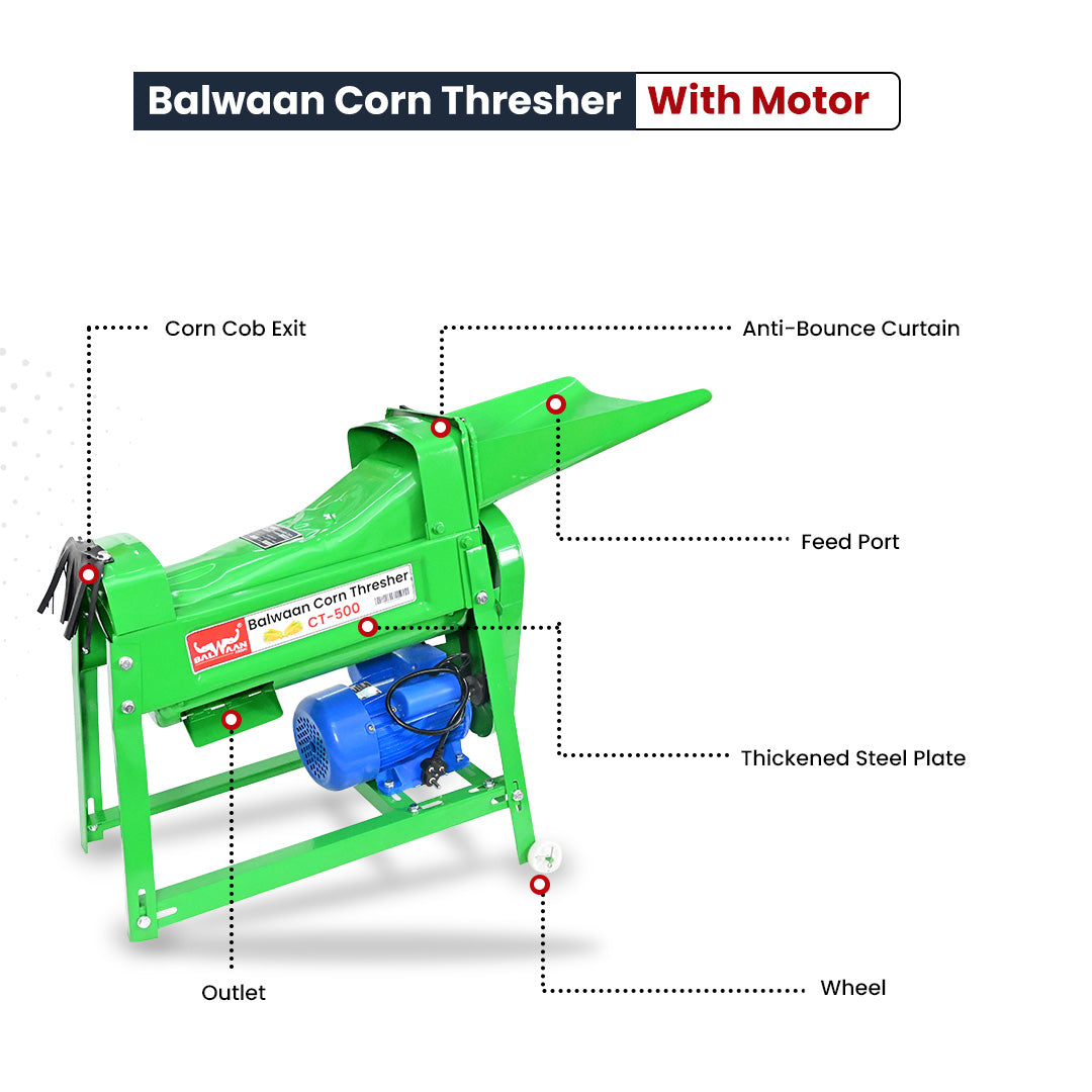 Balwaan Krishi Corn Thresher with1.3 HP High Power Motor | High Yield | Electric Corn Thresher for Agricultural Purposes | Use for Separate Corn Kernels from Cobs and Livestock Breeding| CT-500