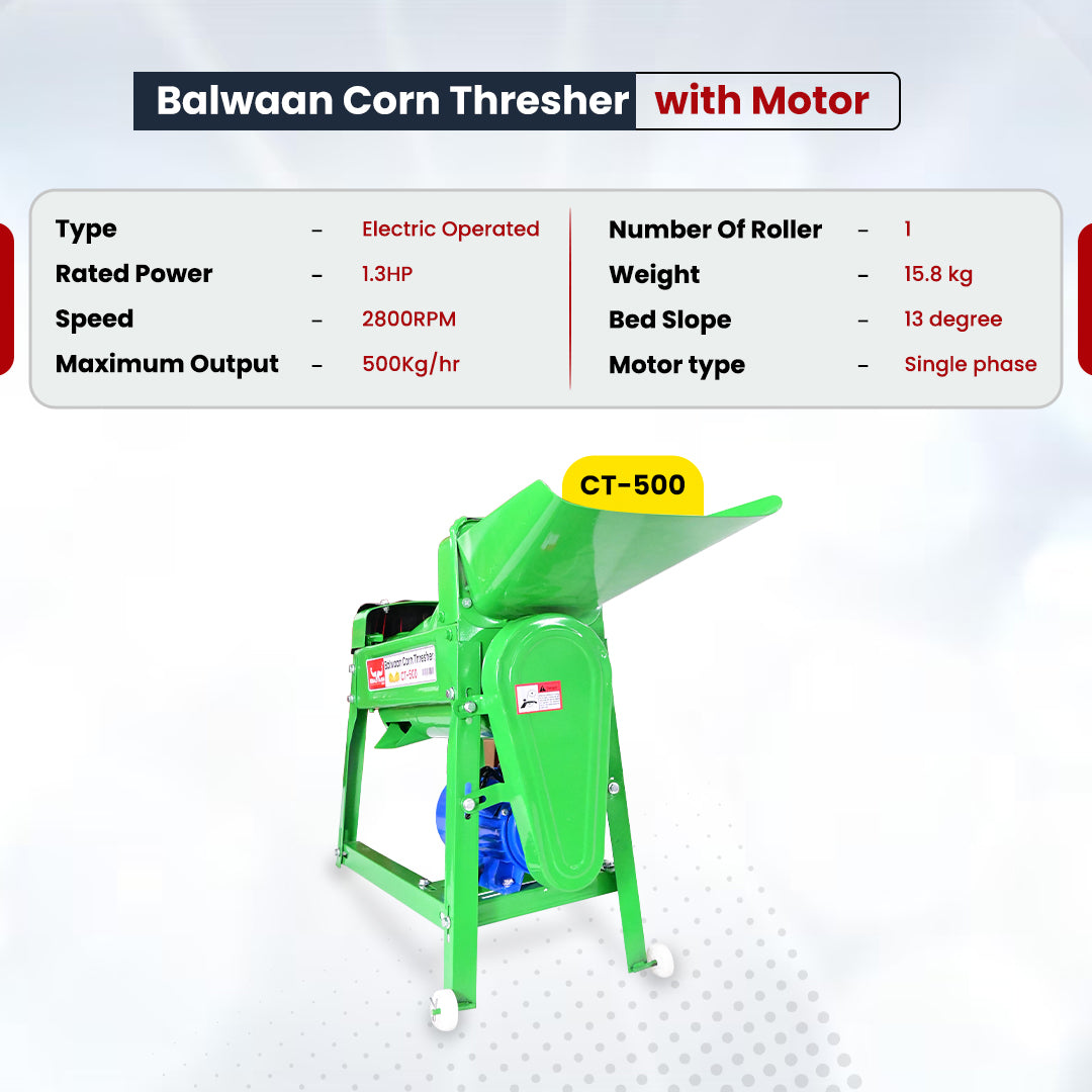 Balwaan Krishi Corn Thresher with1.3 HP High Power Motor | High Yield | Electric Corn Thresher for Agricultural Purposes | Use for Separate Corn Kernels from Cobs and Livestock Breeding| CT-500