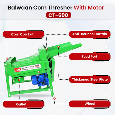 Balwaan Krishi Corn Thresher with 1.3HP High Power Motor | High Yield | Electric Corn Thresher for Agricultural Purposes | Use for Separate Corn Kernels from Cobs and Livestock Breeding|CT-600