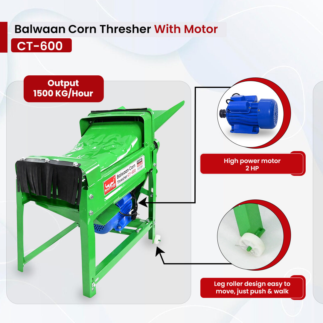 Balwaan Krishi Corn Thresher with 1.3HP High Power Motor | High Yield | Electric Corn Thresher for Agricultural Purposes | Use for Separate Corn Kernels from Cobs and Livestock Breeding|CT-600