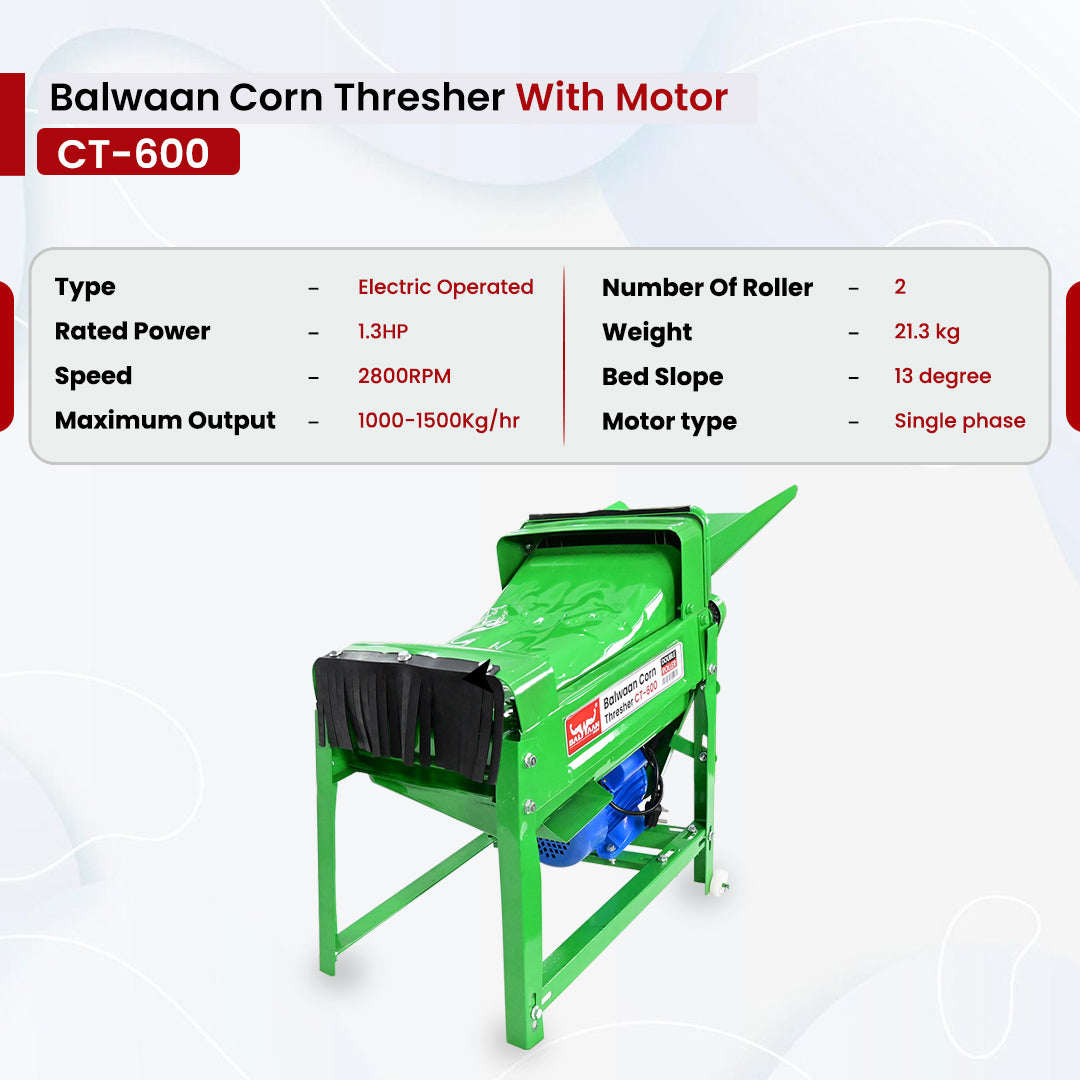Balwaan Krishi Corn Thresher with 1.3HP High Power Motor | High Yield | Electric Corn Thresher for Agricultural Purposes | Use for Separate Corn Kernels from Cobs and Livestock Breeding|CT-600